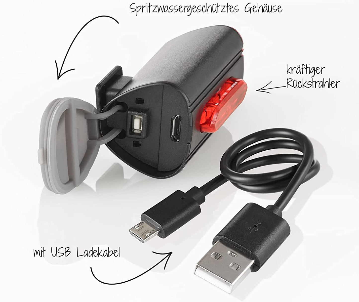 FischerBicycle Rear Light with 360° Floor Light for More Visibility and Protection, Rechargeable Battery