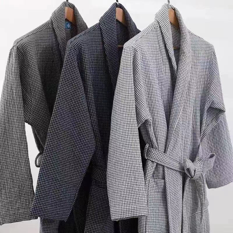 Unisex 100% Pure Long-Staple Cotton Luxury Bathrobe with Pockets - Elegant Classic style Checks Range