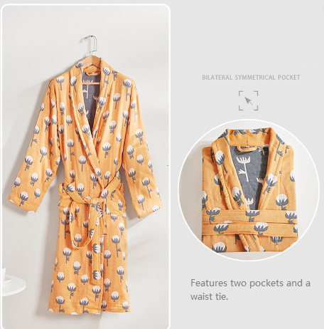 Unisex 100% Pure Long-Staple Cotton Luxury Bathrobe With Pockets - Cotton Print Range