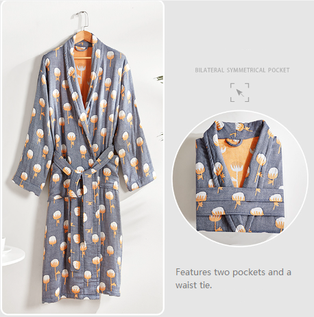 Unisex 100% Pure Long-Staple Cotton Luxury Bathrobe With Pockets - Cotton Print Range