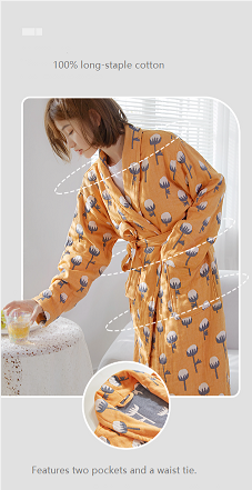 Unisex 100% Pure Long-Staple Cotton Luxury Bathrobe With Pockets - Cotton Print Range