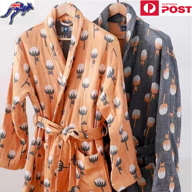 Unisex 100% Pure Long-Staple Cotton Luxury Bathrobe With Pockets - Cotton Print Range