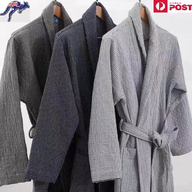 Unisex 100% Pure Long-Staple Cotton Luxury Bathrobe with Pockets - Elegant Classic style Checks Range