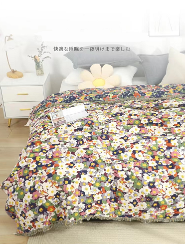 Japanese kimono patterns Style Range In Flower Tasseled Blanket